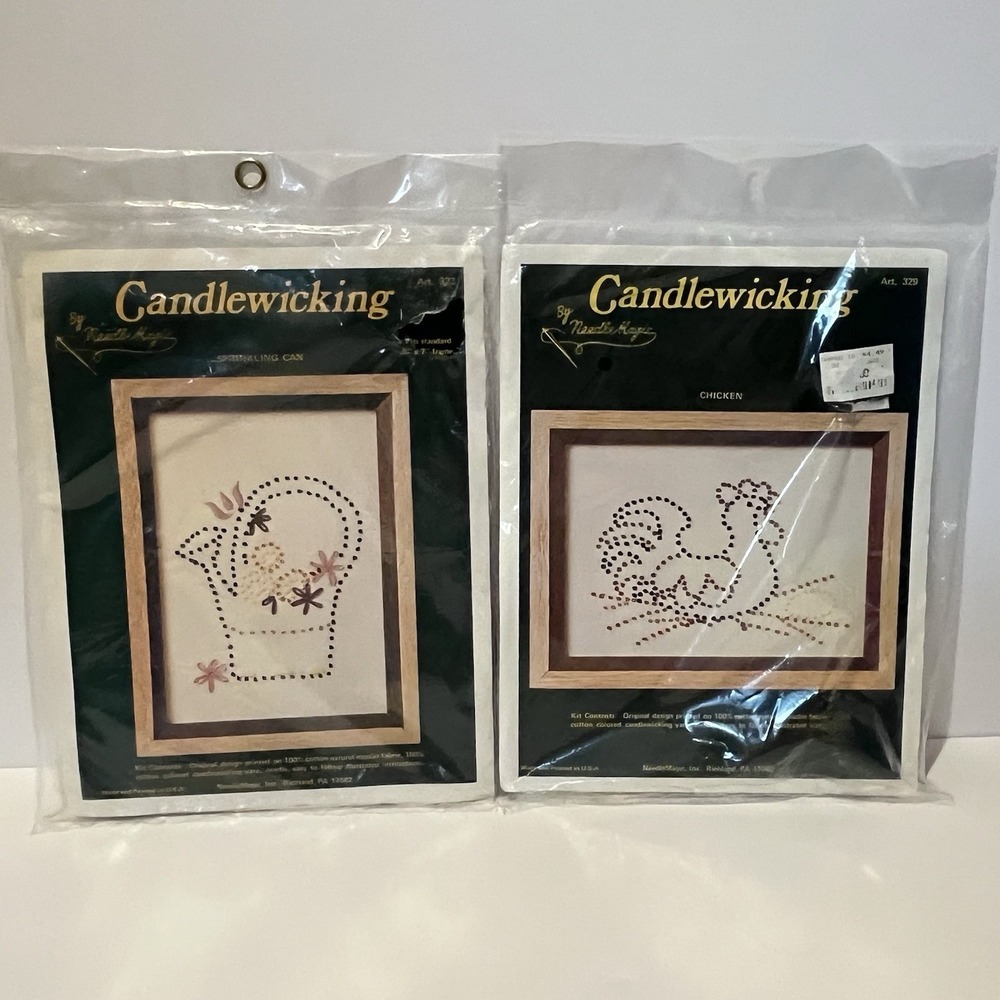 2 VTG Needle‎ Magic Embroidery Candlewicking Kits Chicken Sprinkling Can Cottage